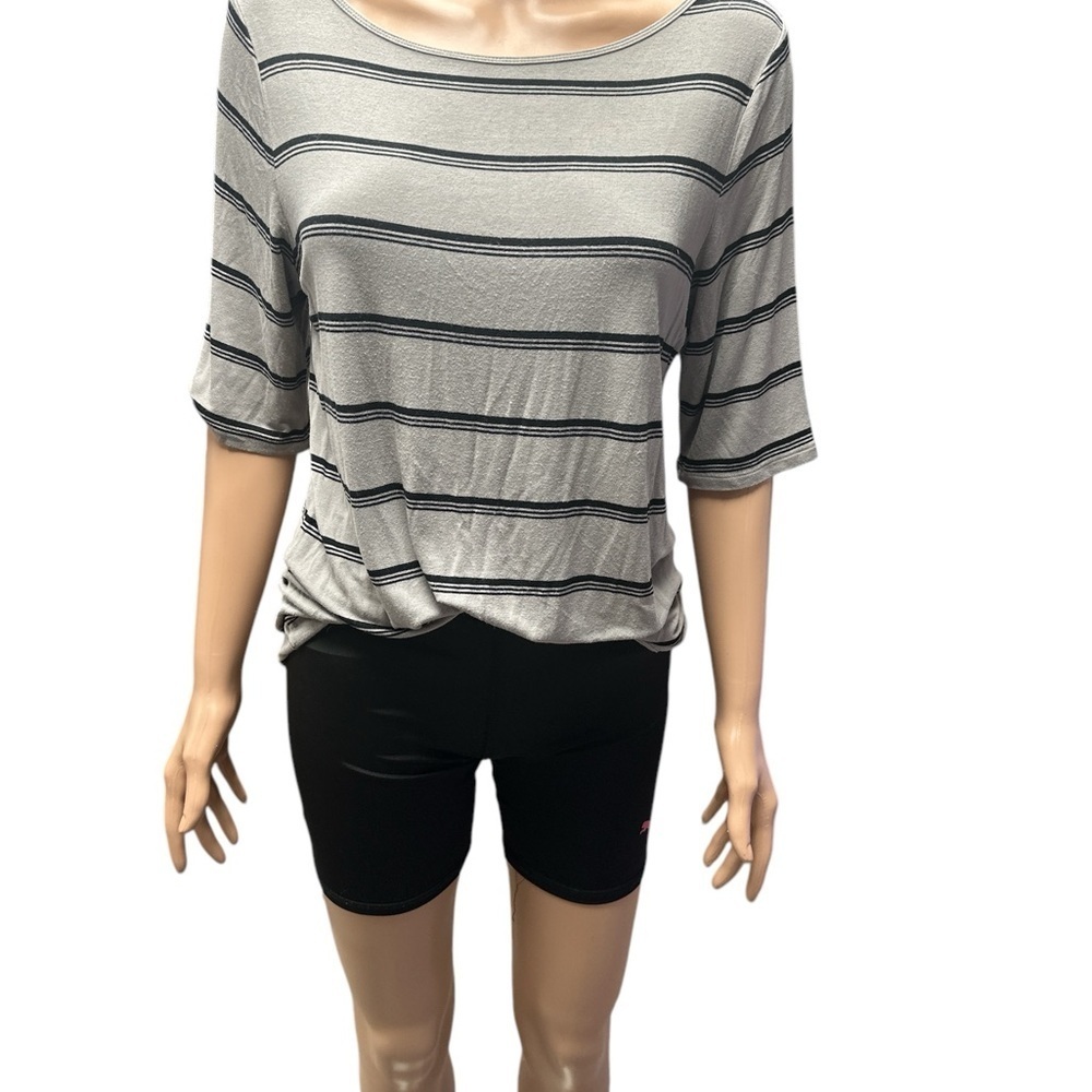 Apt 9 - EC- Striped Black & Gray Women's 3/4 Sleeve Top